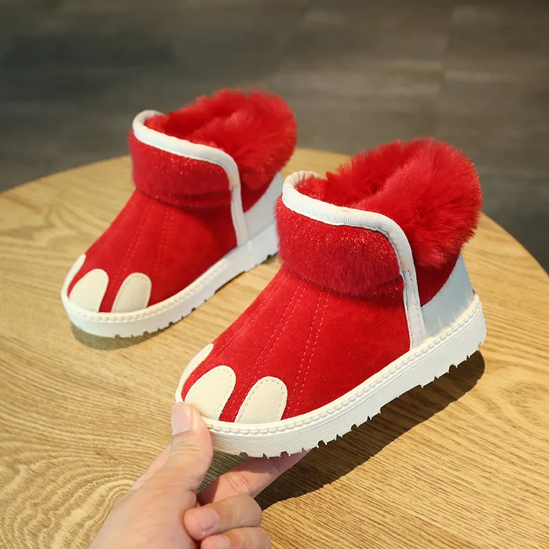 (Buy 1 Get 1) Kids Boys Girls Winter Fashion Casual Colorblock Round-Toe Flats Velvet Ankle Boots