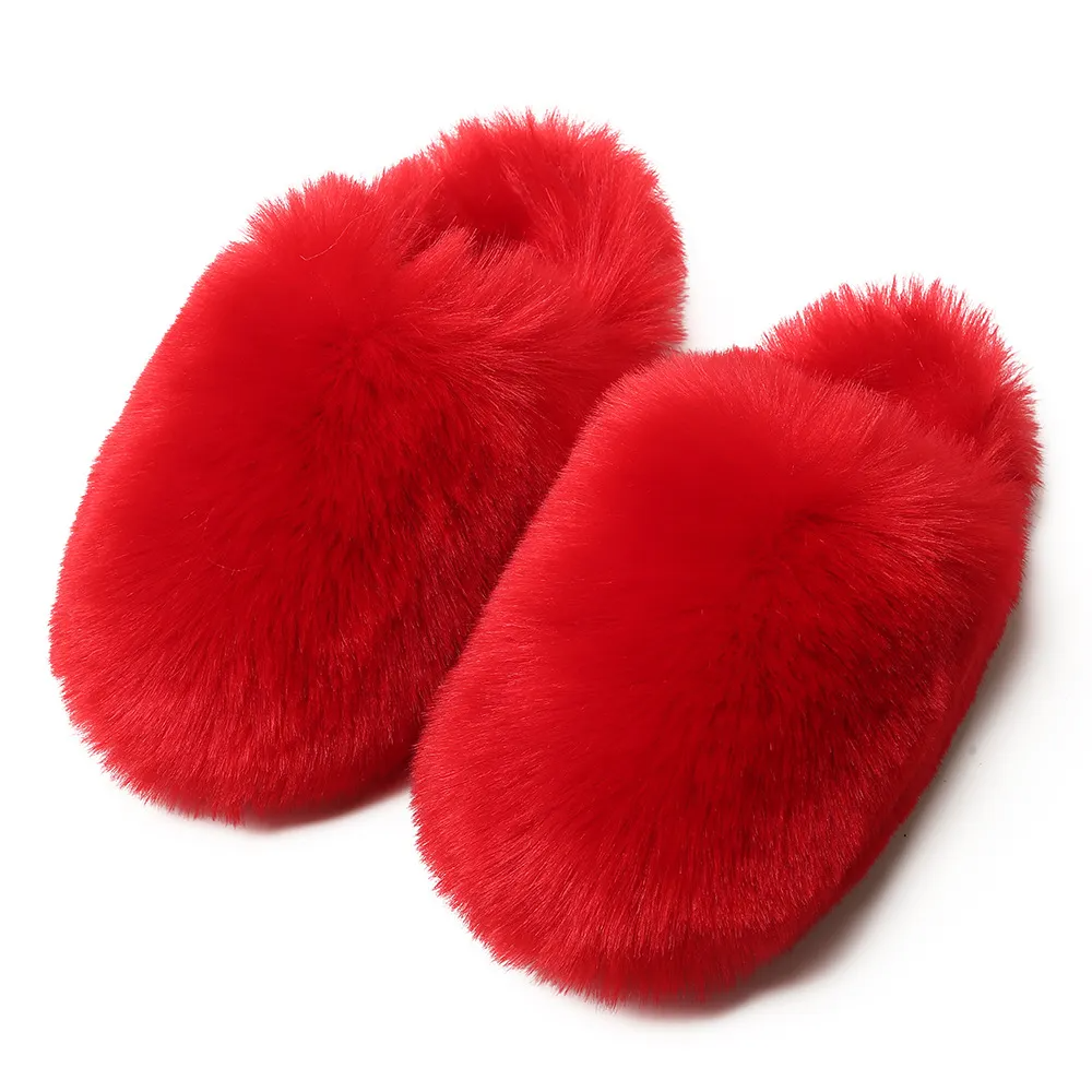 Winter Women Plus Size Fashionable Thickened Warm Plush Non-Slip Flat Slippers