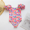 Children Kids Baby Fashion Girls Puff Sleeve Bronzing Print One Piece Swimsuit