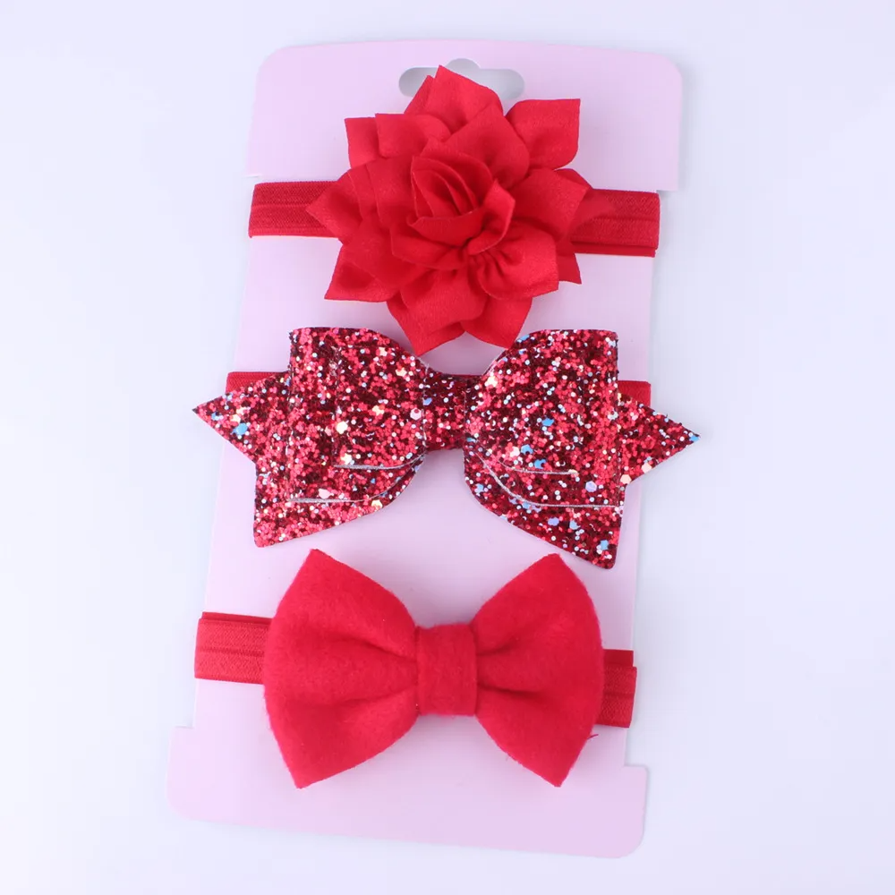 3pcs/Set Girls Cute Flower Bow Sequin Design Elastic Headband