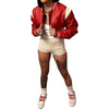 Women Fashion Ultra-Short Baseball Uniform Pu Leather Jacket Coat