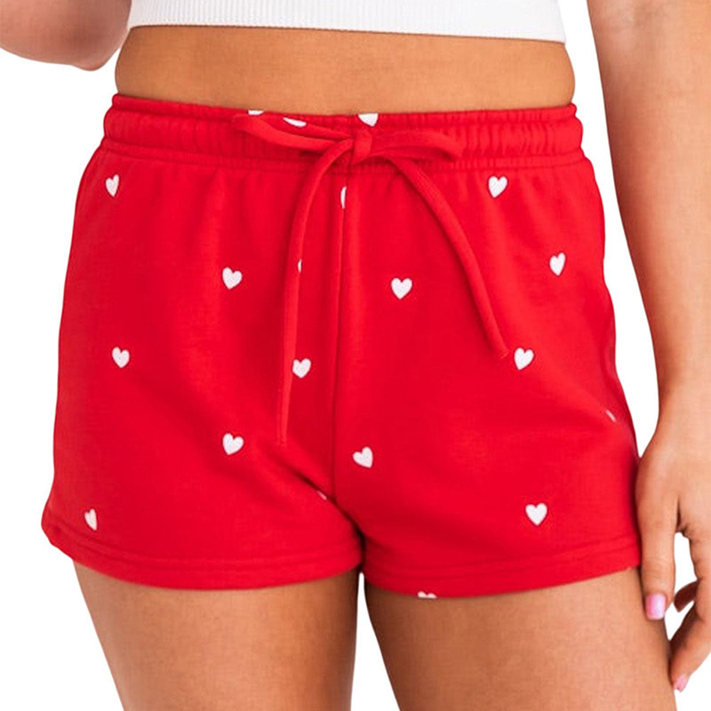 Women'S Fashion Casual Heart Printing Loose High-Waist Shorts