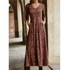 Women Ramadan /Eid Fashion Casual Printed V-Neck Pocket Long Sleeve Maxi Dress