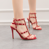 Women Fashion Plus Size Sexy Patent Leather Studded Metallic Heel Sandals