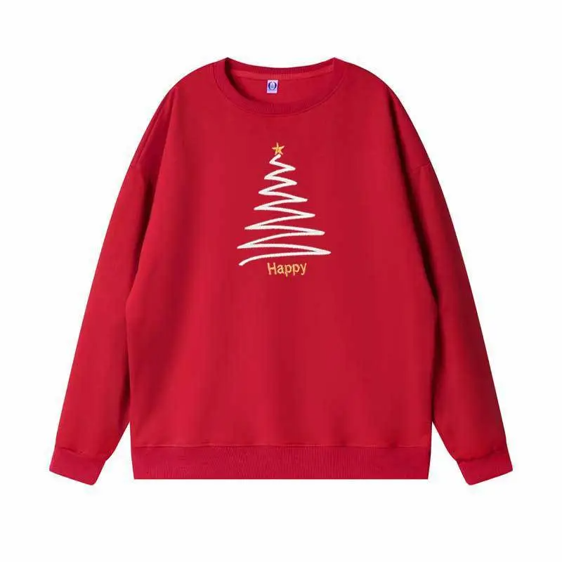 Family Fashion Simple Christmas Tree Print Crewneck Long Sleeve Sweatshirt