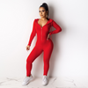 Solid Color Hooded Zipper Long-Sleeve Slim Jumpsuits