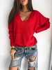 Women Fashion Casual Simple Solid Color V-Neck Pullover Knitted Sweater