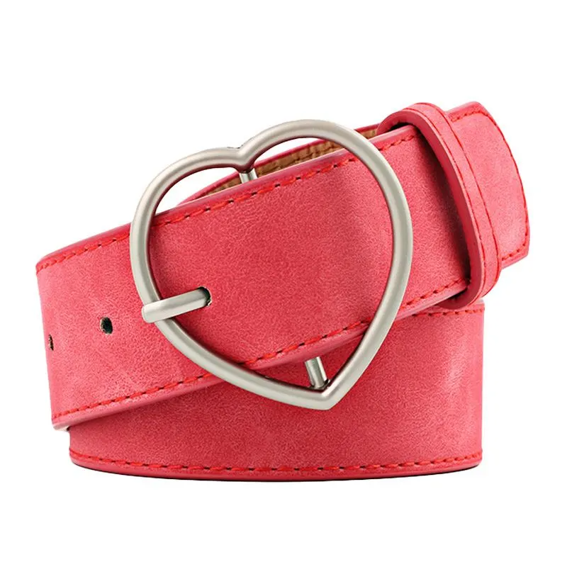 Women Fashion Style Frosted Leather Metal Heart Shape Buckle Wide Belt