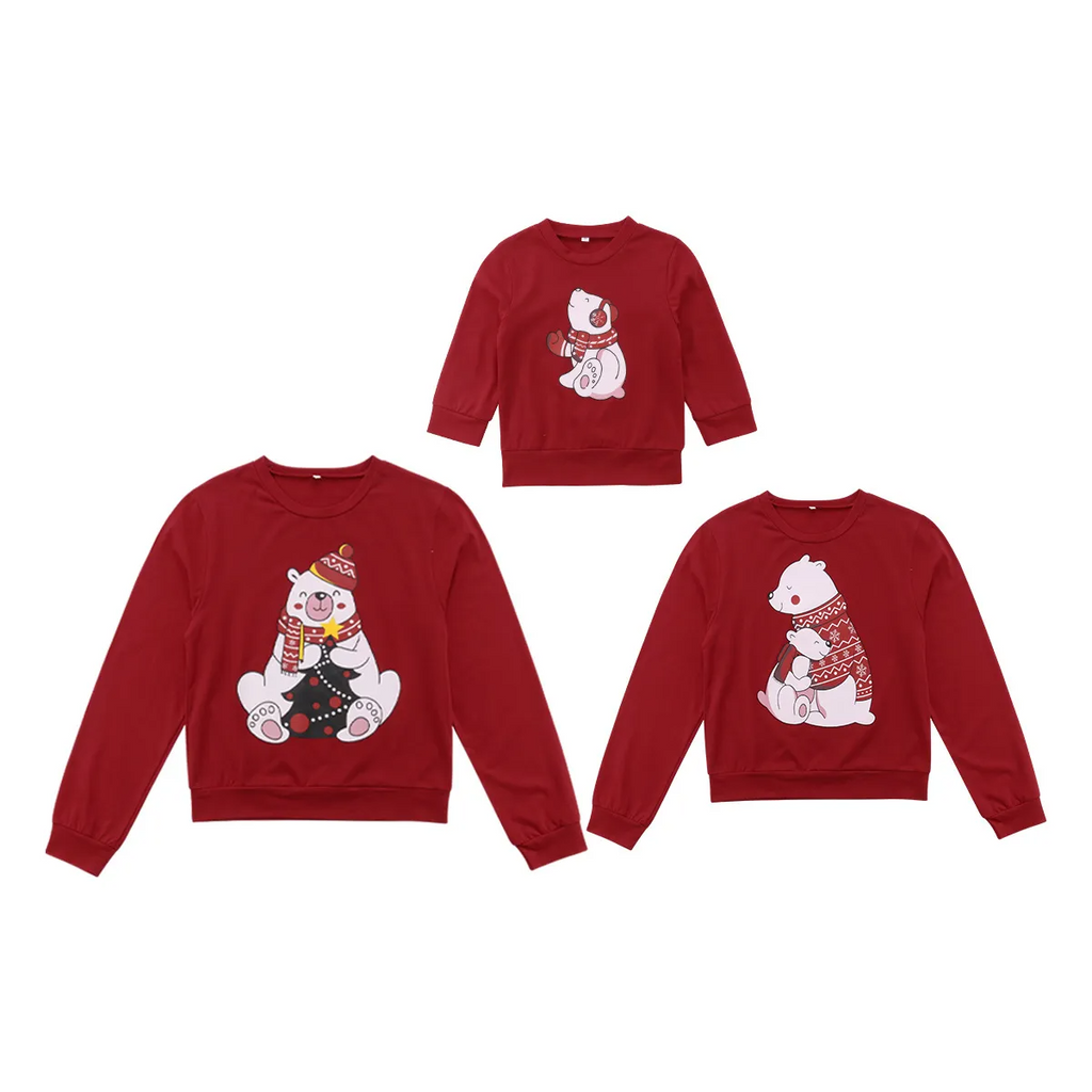 Parent-Child Fashion Cartoon Bear Printed Round Neck Long Sleeve Sweatshirt