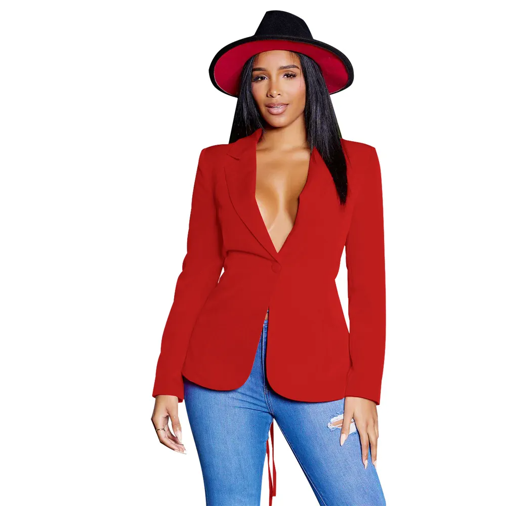 Women Fashion Sexy V-Neck Long Sleeve Solid Color Blazer Jacket