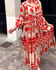 Ramadan /Eid Women Casual Boho Geometry Print V Neck Single-Breasted Loose Maxi Shirt Dress