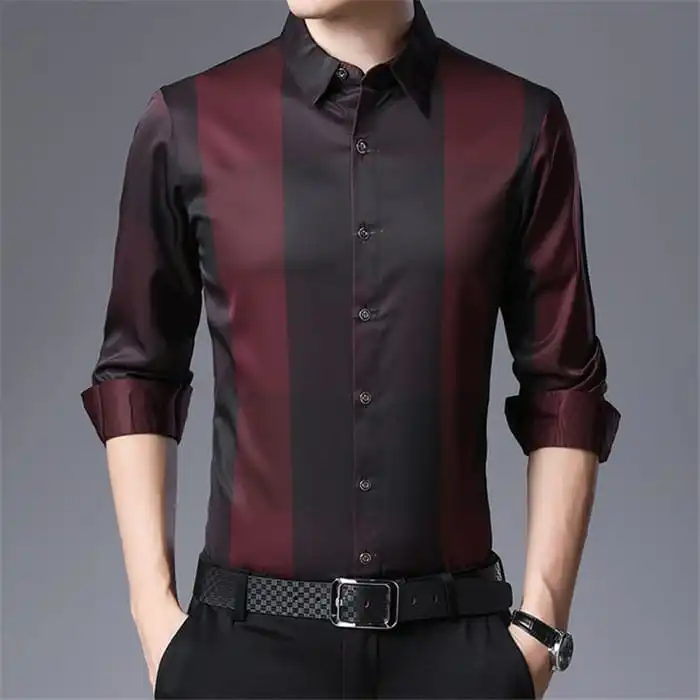 Men Color Blocking Long Sleeve Single-Breasted Shirt