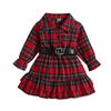 Kids Toddler Girls Fashion Casual Christmas Red Plaid Lapel Long Sleeve Flounced Dress