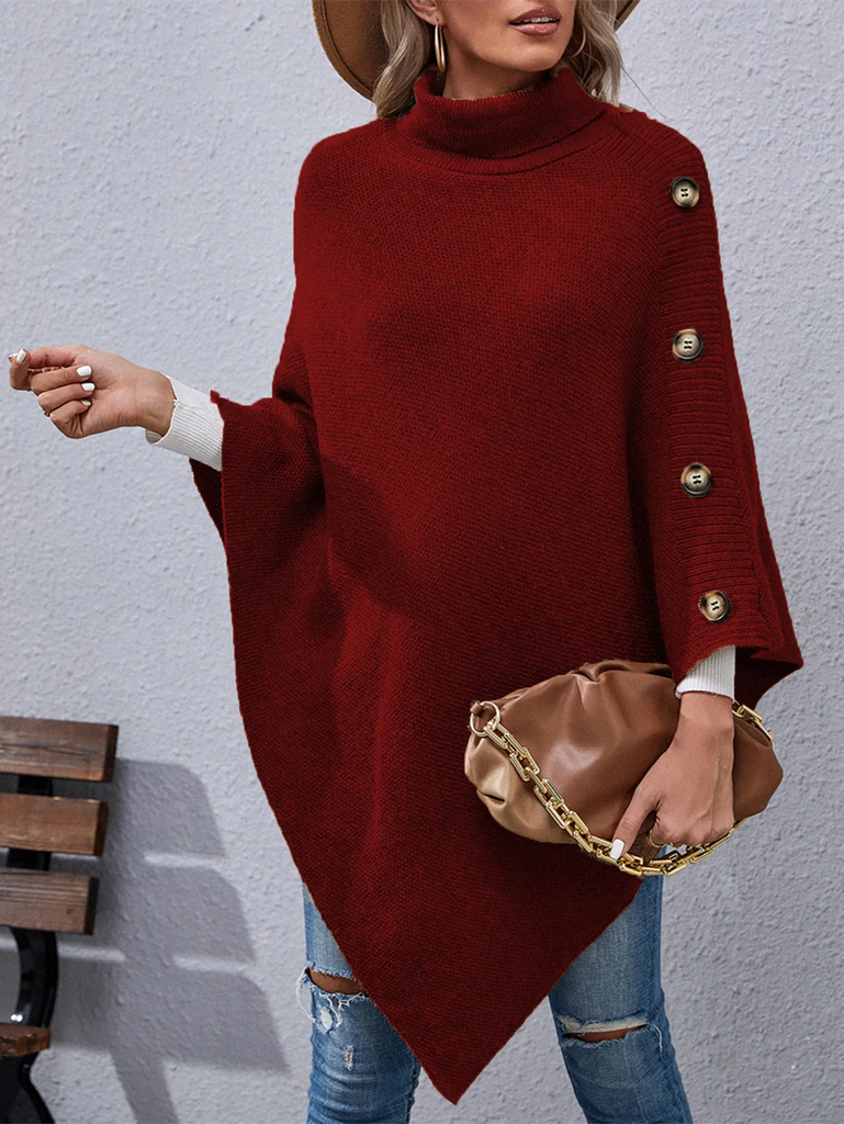 Autumn And Winter Women Fashion Button High Collar Irregular Sweater Shawl Coat