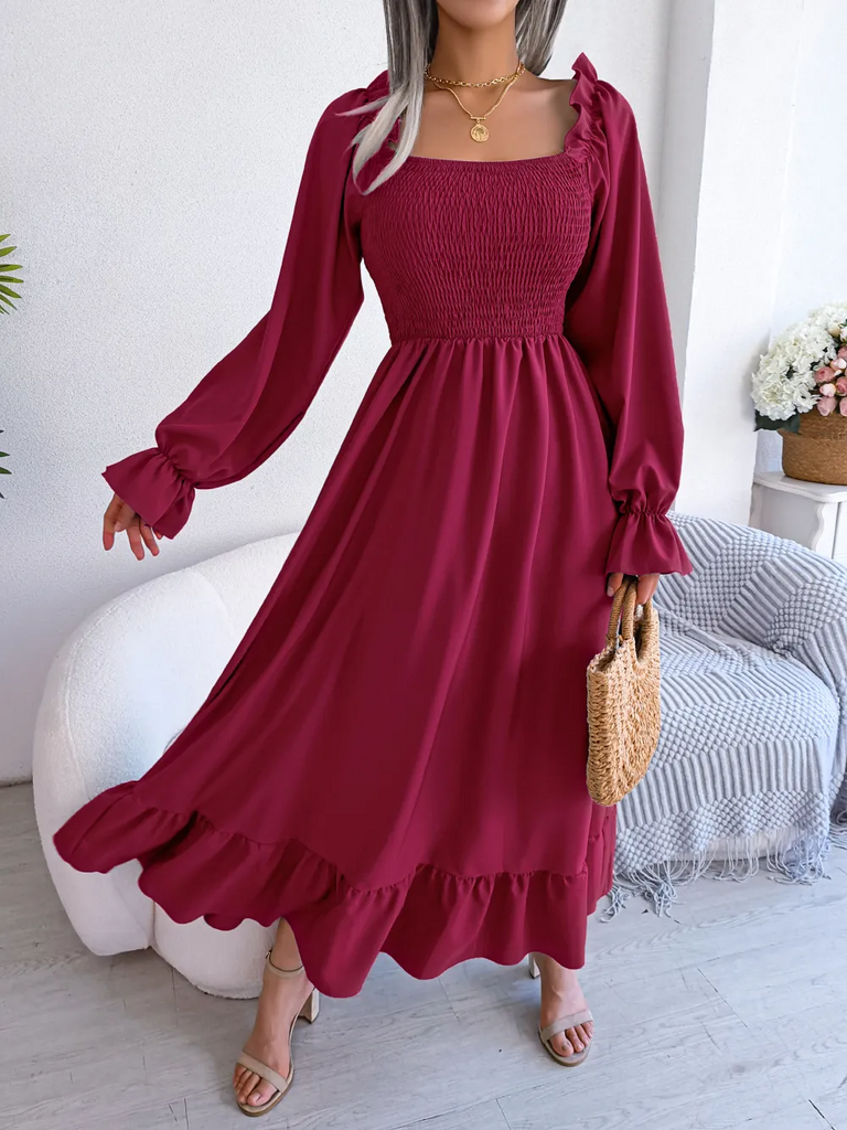 Ramadan /Eid Women Fashion Casual Square Collar Large Ruffled Maxi Dress