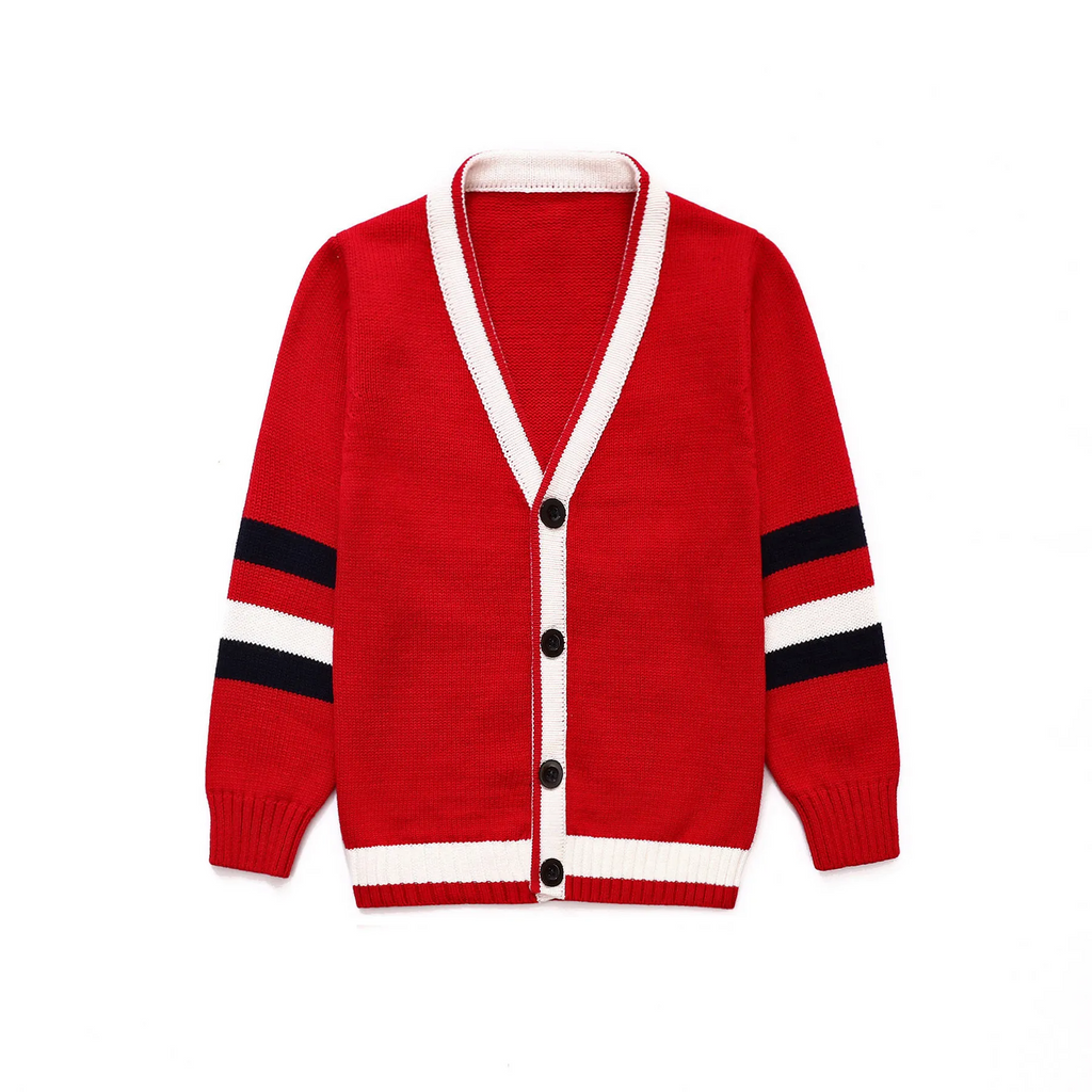 Kids Simple Preppy Stripe Single-Breasted Knit Coat