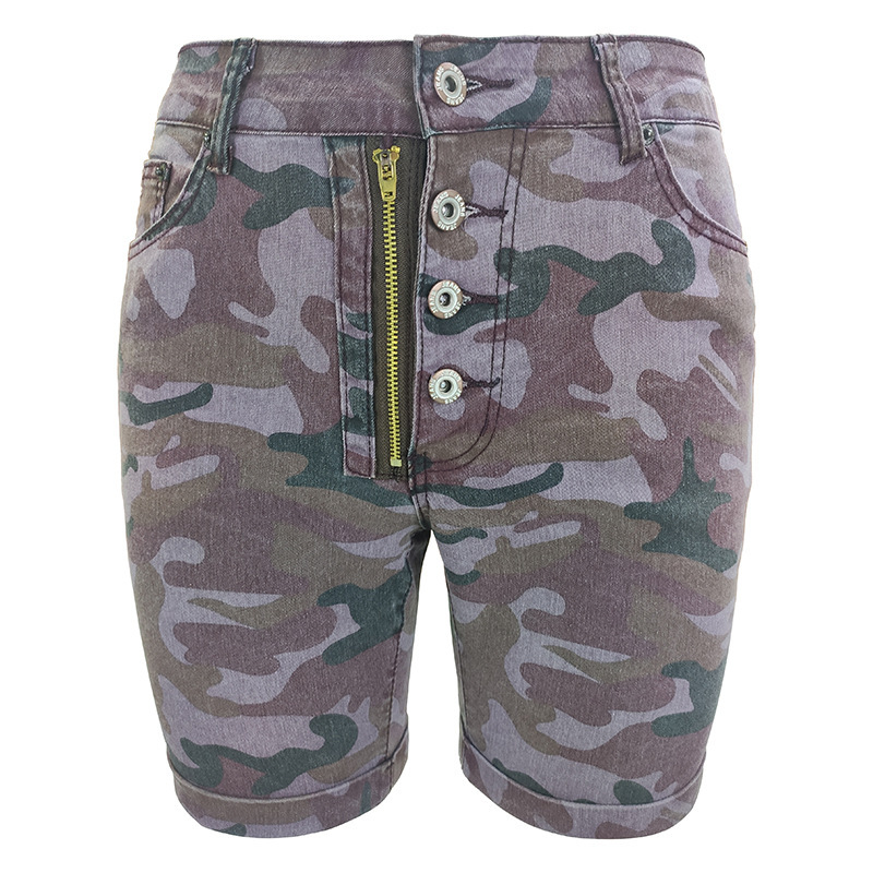 Women Fashion Casual Camouflage Printing Denim Shorts