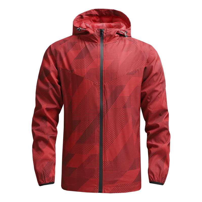 Men Casual Stand Collar Long Sleeve Hooded Zipper Quick Dry Windproof Outdoor Sports Jacket