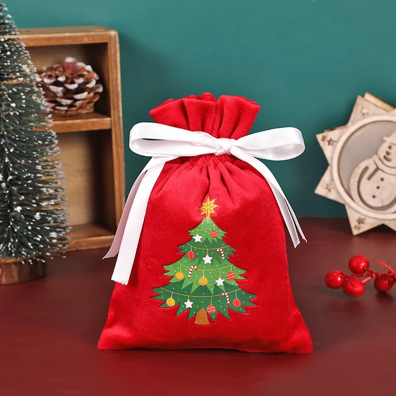 (Buy 1 Get 2)  Santa Claus Christmas Tree Snowman Drawstring Candy Gift Bag 4-Pack