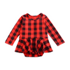 Girls Cotton Red Plaid Printed Long Sleeves Outdoor Christmas Bodysuit