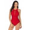 Women Sexy Solid Color Halter Neck One Piece Swimwear