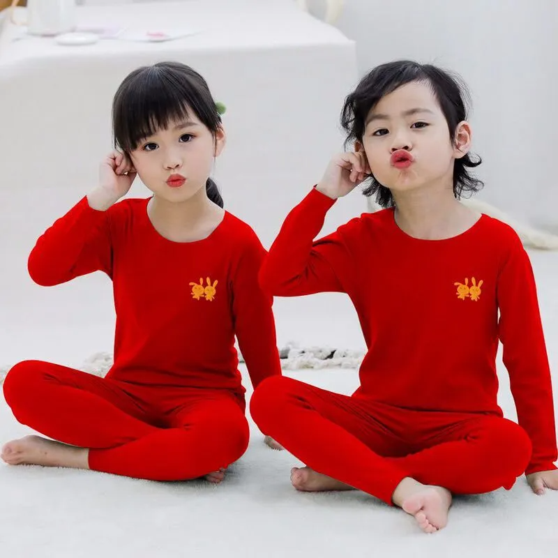 Children Solid Color Long Sleeve Trousers Pajama Set