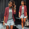 Fashion Women Casual Elegant Red Plaid Long-Sleeved Slim Lapel Office Chic Blazer