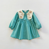 Kids Toddler Girls Fashion Casual Cute Solid Color Embroidery Floral Lapel Dress