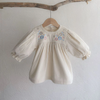 Kids Baby Girls Spring Autumn Fashion Casual Cute Corduroy Embroidery Flower Round Neck Long Sleeve Dress