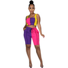 Women Fashion Athleisure Summer Casual Color Blocking Slim Vest Shorts Sports Set