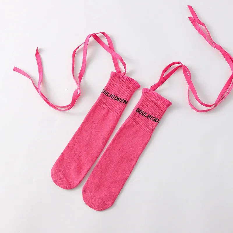 Girls Simple Fluorescent Color Letter Pattern Bandage Design Half-Tube Socks