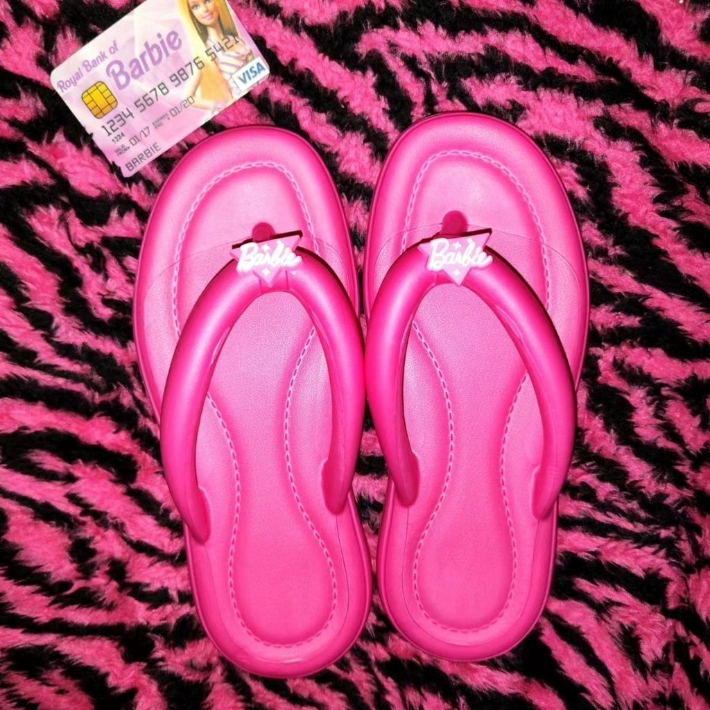 Women Fashion Cute Y2K Heart Pink Letter EVA Thong Slippers