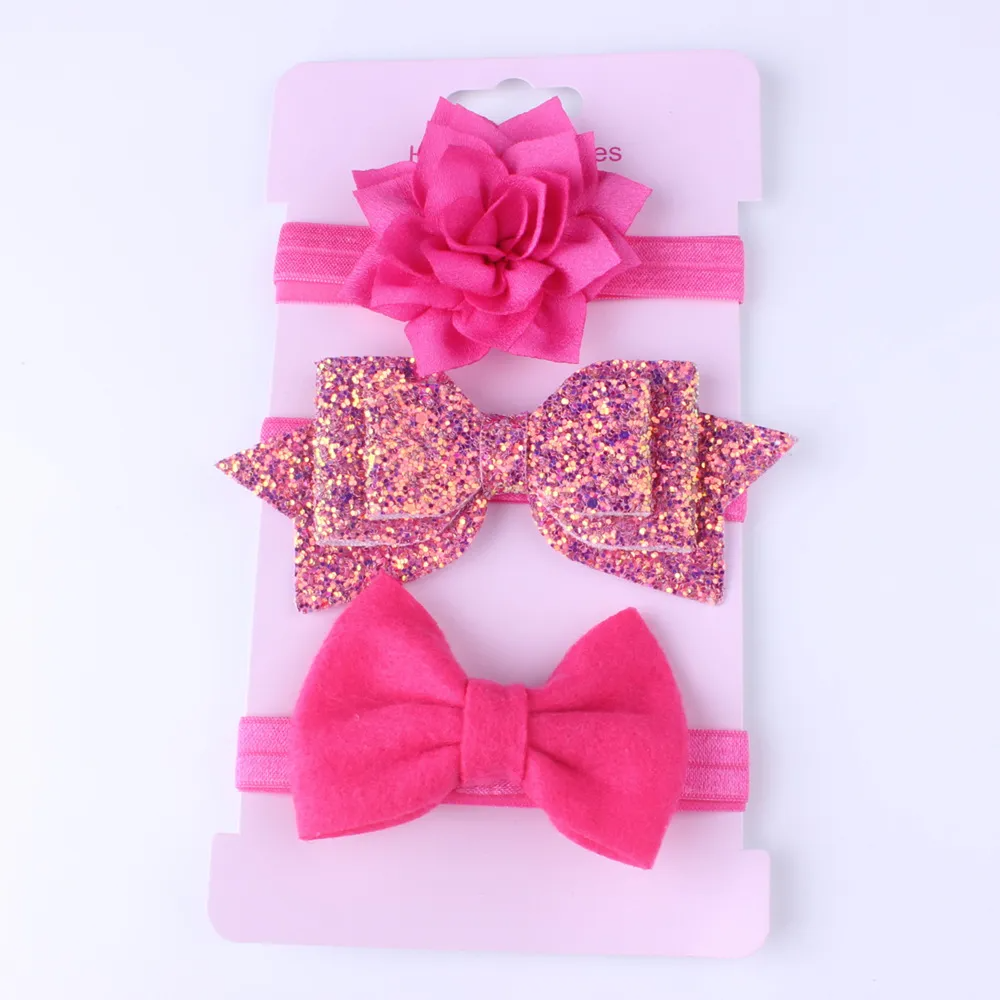 3pcs/Set Girls Cute Flower Bow Sequin Design Elastic Headband