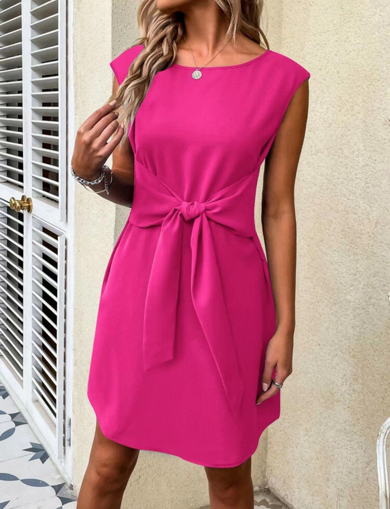 2 Pieces Fashion Women Elegant Round Neck Casual Solid Color Dress