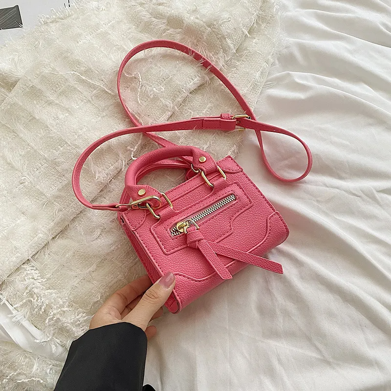 Kids Girls Fashion Casual Cute Solid Color PU Zipper Crossbody Bag