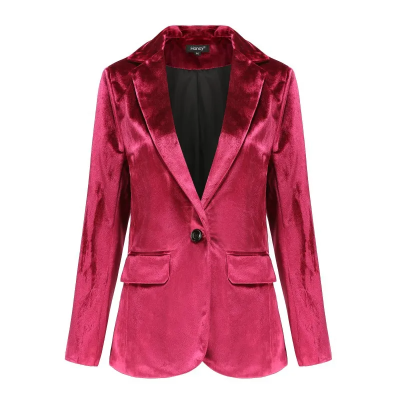 Women Fashion Casual Gold Velvet Long Sleeve Blazer Coat