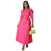 Women Ramadan /Eid Fashion Solid Color Long Sleeve Polo Collar High Waist Pleated Dress