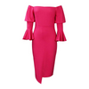 Women Fashion Sexy Solid Color Off-The-Shoulder Flare Sleeve Tight Dress