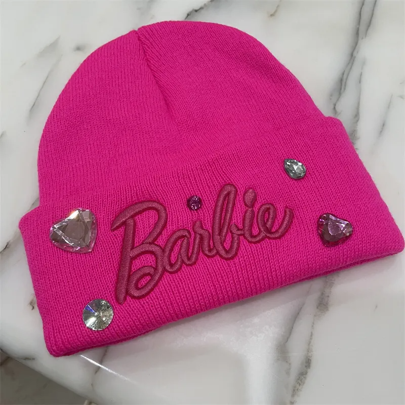 (Buy 1 Get 1) Pink Gemstone Crystal Rhinestone Knitted Hat Warm Winter Beanie