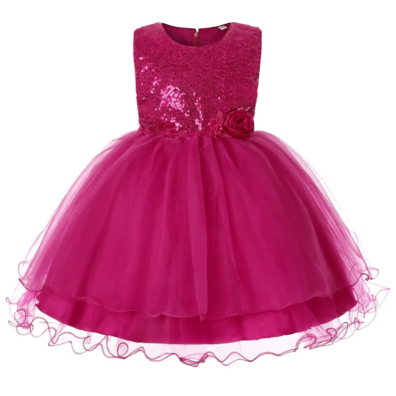 Girls Solid Color Shiny Sequins Printed Tutu Party Dress