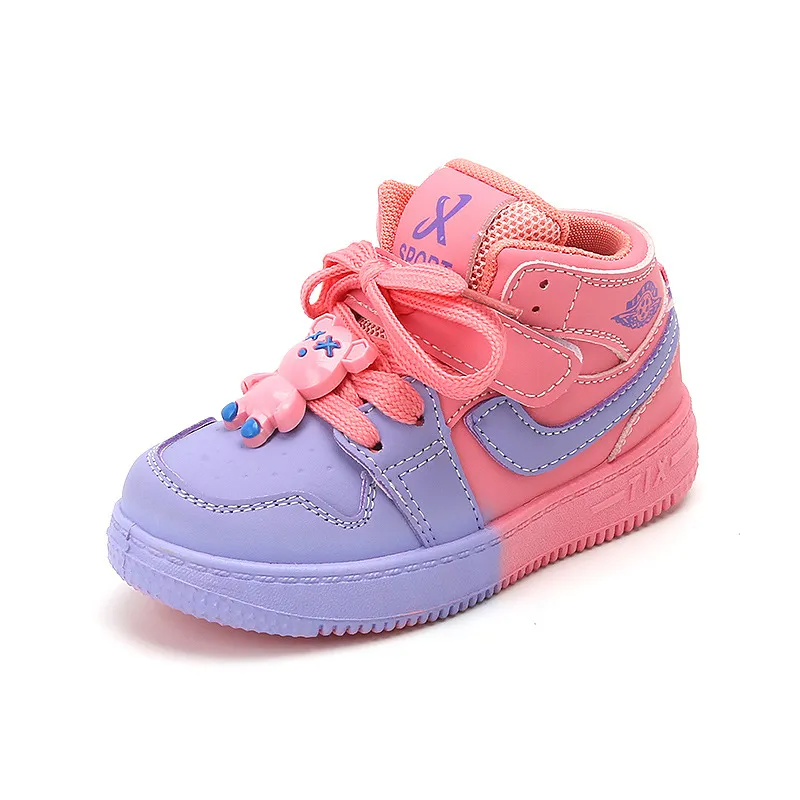 Kids Boys Girls Fashion Casual Round-Toe Velcro Lace-Up Colorblock High Top Sneakers