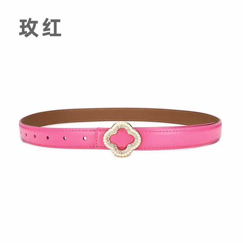 Women'S Fashion Casual Personality Flower-Shaped Rhinestone Alloy Smooth Buckle Leather Belt