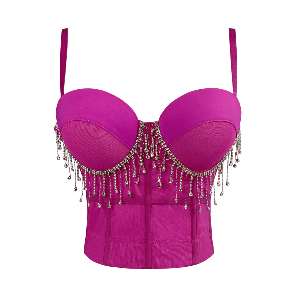 Women Fashion Rhinestone Tassel Camisole Corset