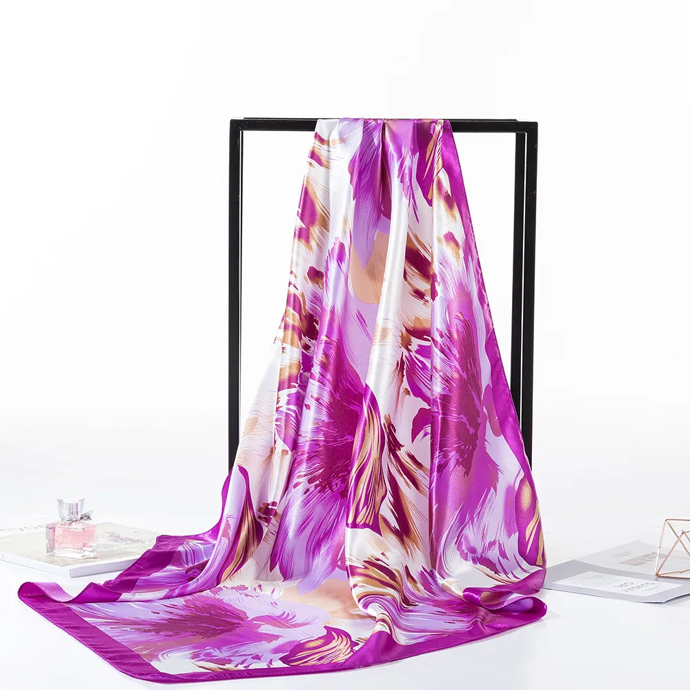 (Buy 1 Get 2) 90Cm Women'S Fashion Graffiti Printing Imitation Satin Silk Scarf