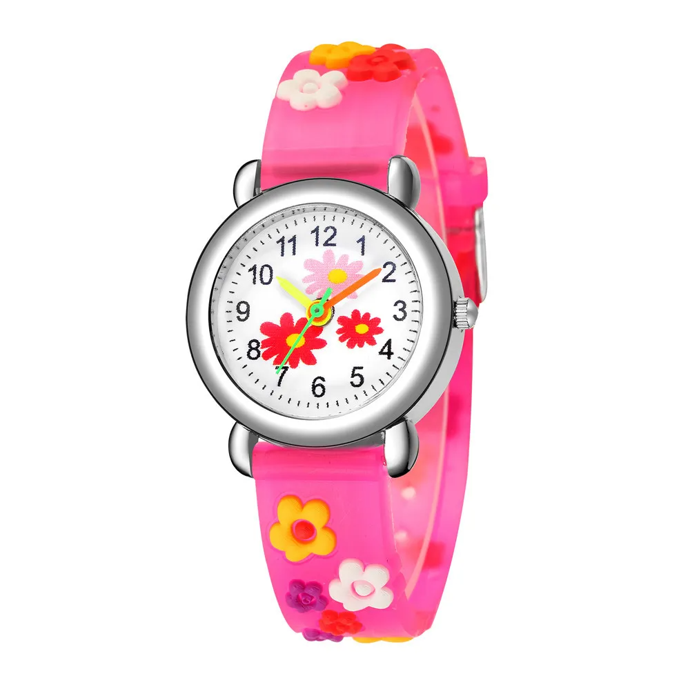 Kids Cartoon Watch 3d Embossed Bump Cute Floral Pattern Plastic Strap Watch