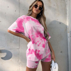 Women Fashion Round Neck Tie-Dye Short-Sleeve Tee And Tight Shorts Two-Piece Sets