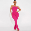 Women Fashion Slim Fit Solid Color Strapless Bubble Clothing Jumpsuit