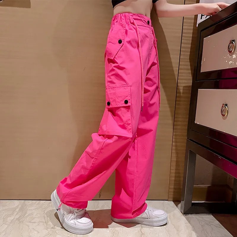 Kids Teen Girl Casual Solid Color Multi-Pocket Cargo Pants