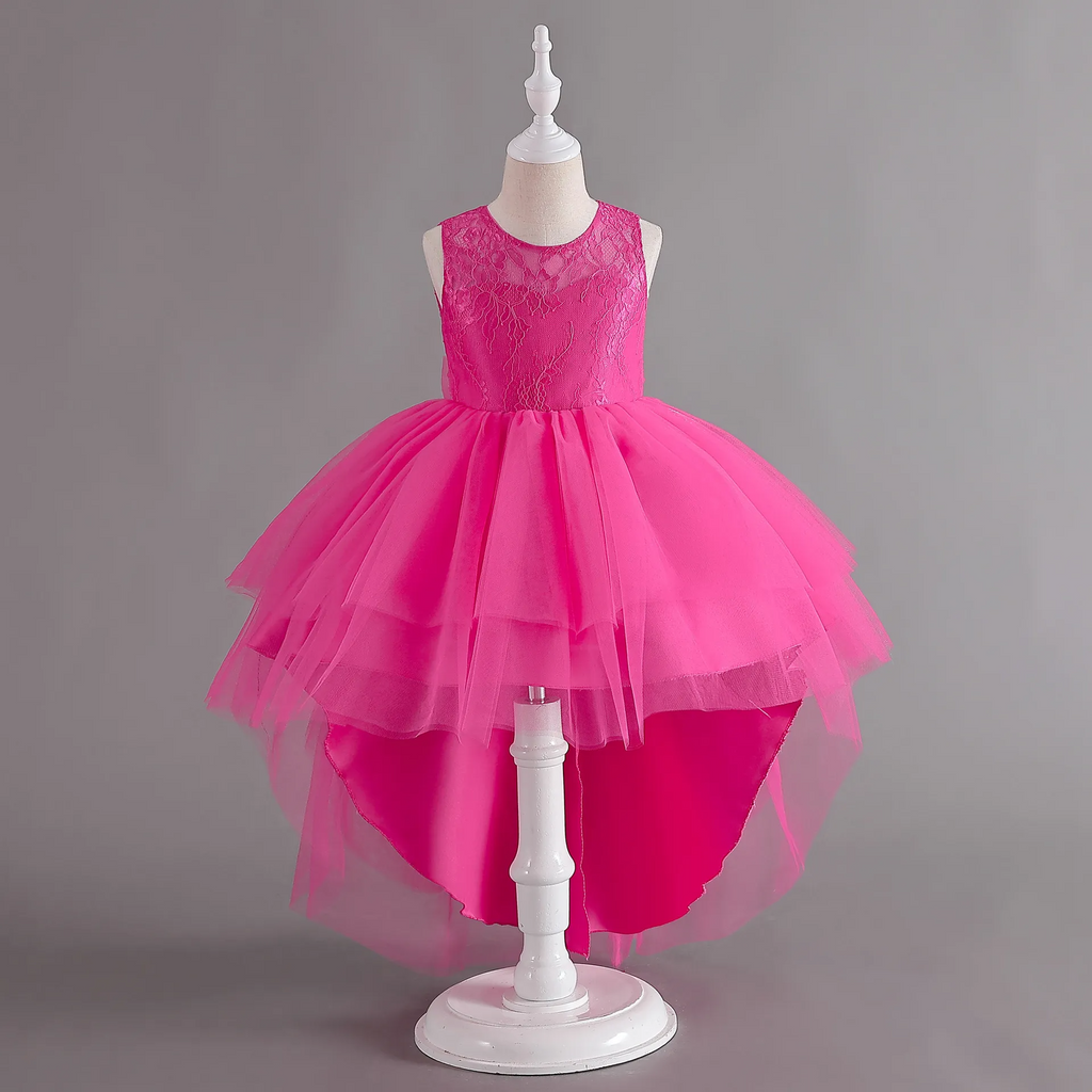 Kids Toddler Big Girls Summer Fashion Party Cute Sweet Solid Color Bow Pleated Sleeveless Mesh Party Tutu Dress