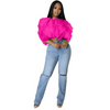 Women'S Fashion Solid Color Layered Puff Petal Chiffon Cropped Top